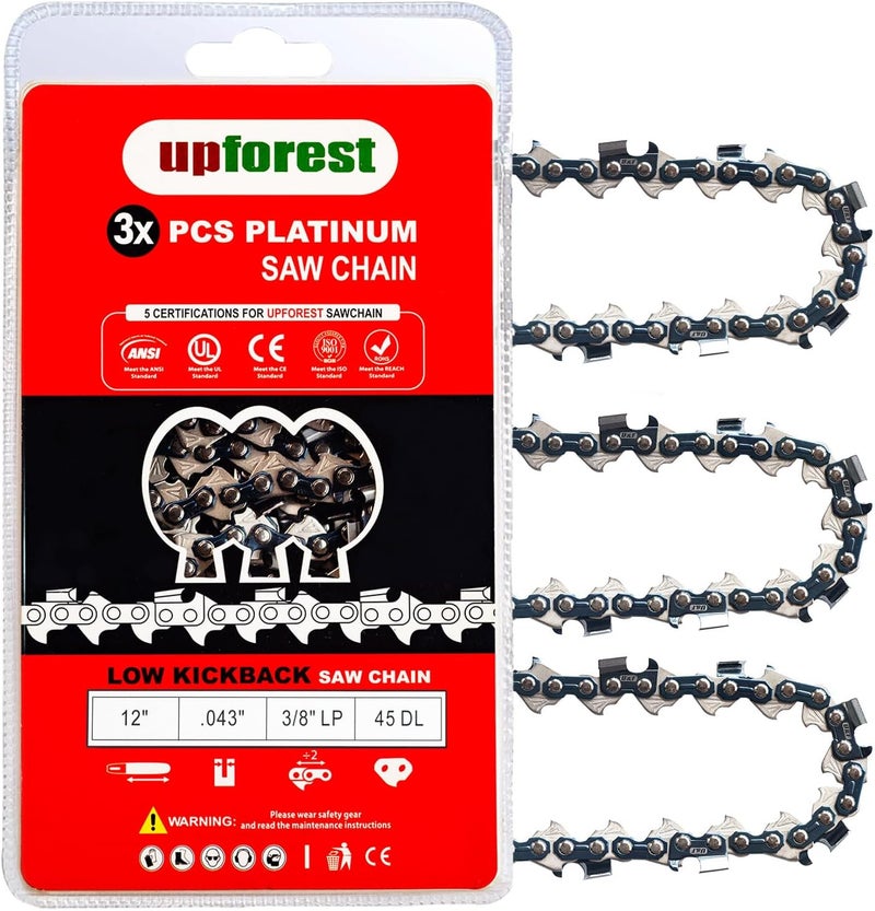 UPFOREST 3PC 12" Chainsaw Chain For DEWALT DCCS620B DCCS620P1 DCCS620BWPR320B 20V ，RYOBI RY40509BTL RY40590-CMB1,WORX WG380 40V, Black & Decker LCS1240 40-Volt(90EOPX45) - Image 1